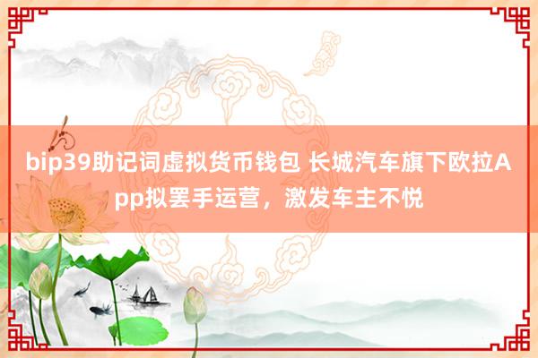 bip39助记词虚拟货币钱包 长城汽车旗下欧拉App拟罢手运营，激发车主不悦