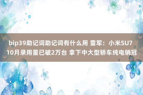 bip39助记词助记词有什么用 雷军：小米SU7 10月录用量已破2万台 拿下中大型轿车纯电销冠